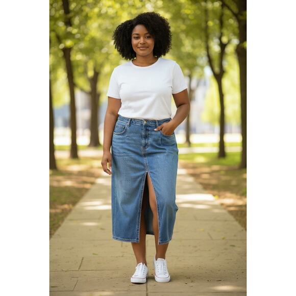 rag & bone Womens Jean Midi Skirt Kaihara Denim NEW Size 33 Waist Size L - Picture 1 of 10